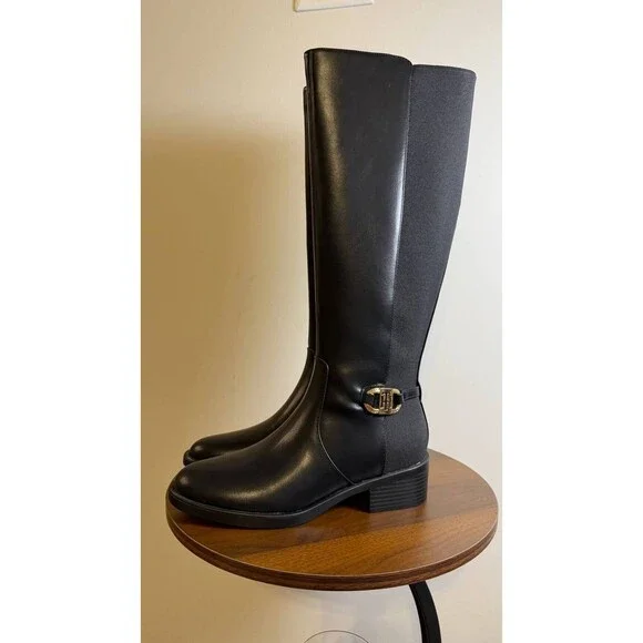Tommy Hilfiger Imizza Boots 7.5M Black Faux Leather Knee‑High NIB msrp$159 - Picture 11 of 15